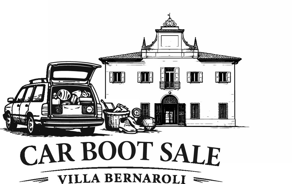 Logo del Car Boot Sale: un'auto con il bagagliaio aperto davanti a Villa Bernaroli